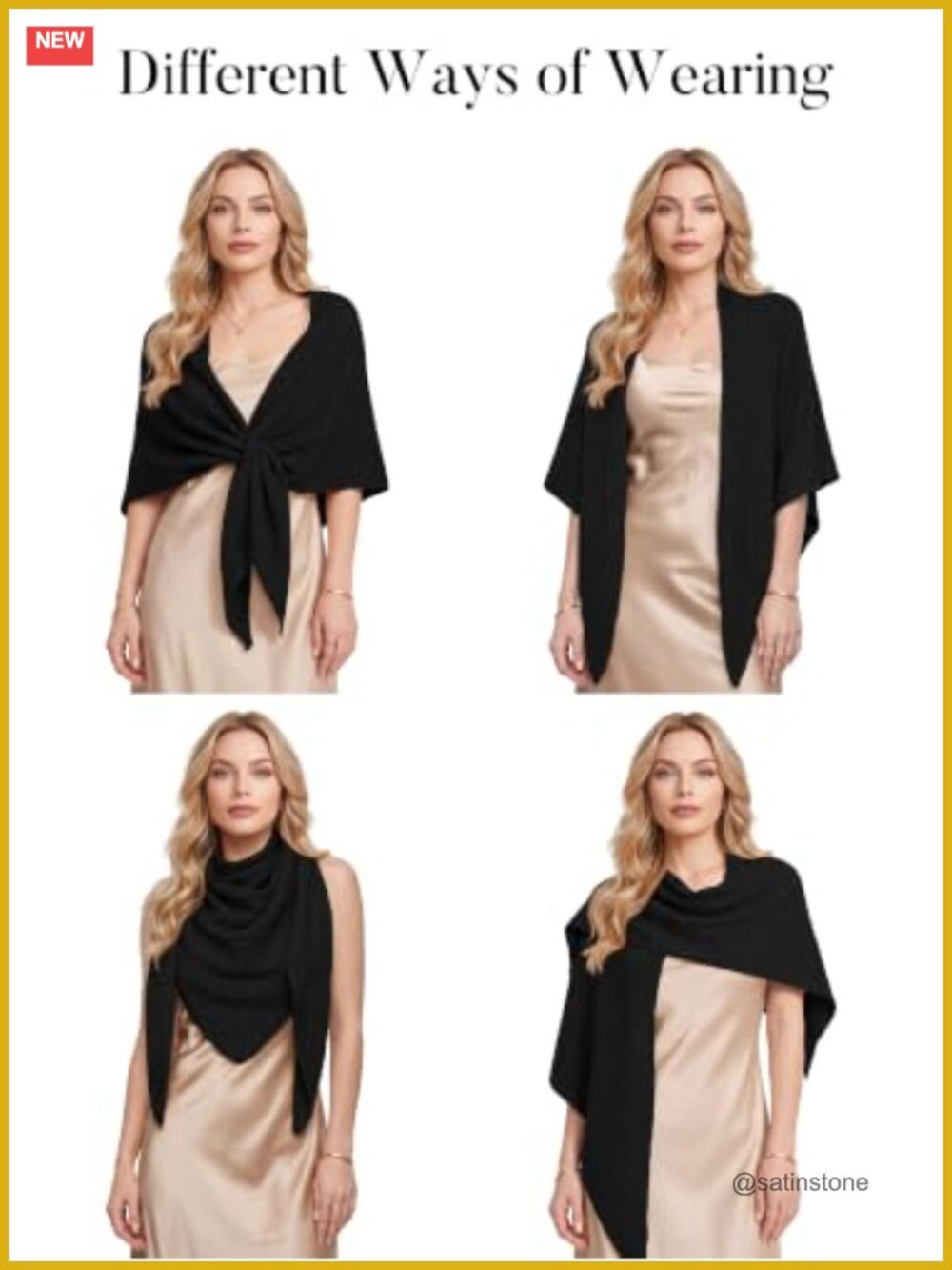 Women's Knit Triangle Shawl Wrap Cape Pashmina Poncho Cardigan - Picture 5 of 6